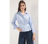 Wovcor Tailored Shirt With Pin-Tuck Waist Detail In Blue Blue
