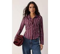 Wovcor Tailored Striped Shirt With Adjustable Waist Detail In Burgundy Burgundy