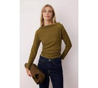 Wovcor Textured Boat Neck Gathered Knit Blouse In Khaki Khaki M