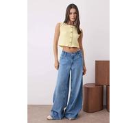 Wovcor Textured Button Front Cropped Knit Vest In Yellow Yellow