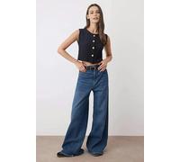 WOVCOR Textured Buttoned Crop Stretch Knit Vest - Black - M