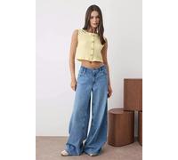 WOVCOR Textured Buttoned Crop Stretch Knit Vest - Yellow - XS