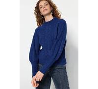 Wovcor Textured Cable Knit Jumper With Puff Sleeves In Royal Royal
