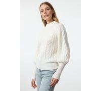Wovcor Textured Cable Knit Jumper With Puff Sleeves In White White