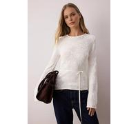 Wovcor Textured Floral Pattern Tie Waist Knit Sweater In Ecru Ecru M