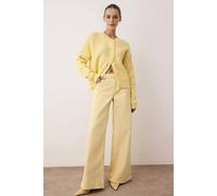 Wovcor Textured Knit Button-Front Crew Neck Cardigan In Yellow Yellow