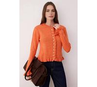 Wovcor Textured Knit Ruffle Hem Cardigan - Button Closure In Orange Orange