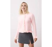 Wovcor Textured Knit Ruffle Hem Cardigan - Button Closure In Pink Pink S