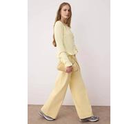 Wovcor Textured Knit Ruffle Hem Cardigan - Button Closure In Yellow Yellow S