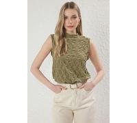 WOVCOR Textured Regular Stretch Knit Blouse - Khaki - S