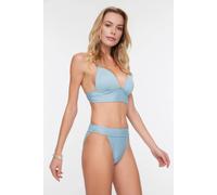 Wovcor Textured Regular Waist Bikini Bottom With Minimal High Leg Fit In Pale Blue Pale Blue