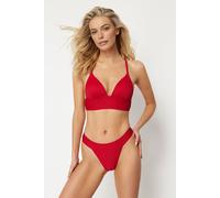 Wovcor Textured Regular Waist Bikini Bottom With Minimal High Leg Fit Red