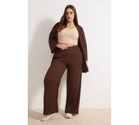 Wovcor Textured Relaxed Fit Open Front Top And Wide Leg Trouser Co-Ord Set In Brown Brown