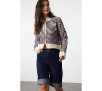 Wovcor Textured Stripe Knit Cardigan With Hook Fastening In Stone Stone