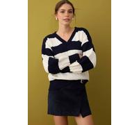 Wovcor Textured Stripe Knit V-Neck Jumper In Navy Navy