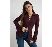Wovcor Textured Woven Shirt With Button-Down Front In Plum Plum