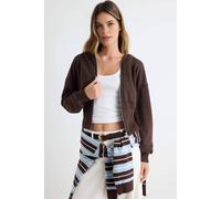 Wovcor Thick Hooded Zip Through Cropped Sweatshirt In Dark Brown Dark Brown