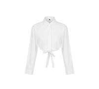 Wovcor Tie Back Collared Long Sleeve Cropped Cotton Poplin Shirt In White White 6