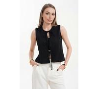 WOVCOR Tie-Detail Crinkle Textured Thin Blouse Vest - Black - 8