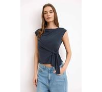 Wovcor Tie Detail Wrap Knitted Boat Neck Top In Dark Grey Dark Grey