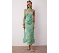 Wovcor Tie Dye Sweetheart Neck Strappy Midi Dress With Scarf In Green Green