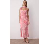 Wovcor Tie Dye Sweetheart Neck Strappy Midi Dress With Scarf In Pink Pink
