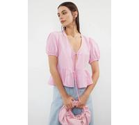 Wovcor Tie Front Short Sleeve Smock Shirt In Pink Pink