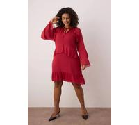 Wovcor Tie Neck Chiffon Smock Mini Dress With Ruffle Detail In Red Red
