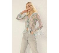 WOVCOR Tie-up Woven Shirt with Ruffle Detail on Front and Sleeves - Multi - 10