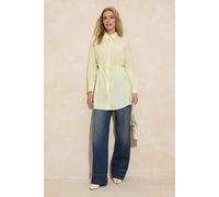 Wovcor Tie Waist Collared Long Sleeve Longline Woven Shirt In Bright Yellow Bright Yellow