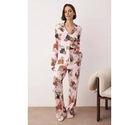 Wovcor Tiger Print Revere Collar Long Sleeve Cotton Knit Pyjama Set Multi
