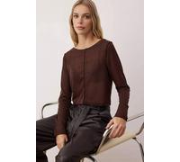 Wovcor Transparent Ribbed Crop Knit Blouse In Brown Brown XS