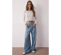 Wovcor Transparent Ribbed Crop Knit Blouse In White White S