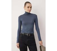 WOVCOR Transparent Stand Collar Flexible Regular Knit Blouse - Dark Grey - M