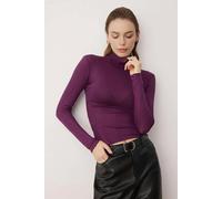 WOVCOR Transparent Stand Collar Flexible Regular Knit Blouse - Purple - XL