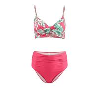 WOVCOR Tropical Patterned Draped Triangle Covered Hipster High Waist Bikini Set - Multi - 6.0