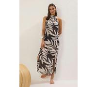 WOVCOR Tropical Patterned Woven Slit Maxi Beach Dress - Multi - 10