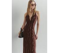 Wovcor Tulle Ruffled Lined Halter Neck Maxi Evening Dress In Brown Brown