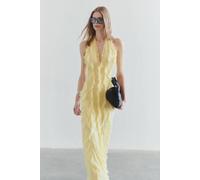 Wovcor Tulle Ruffled Lined Halter Neck Maxi Evening Dress In Yellow Yellow