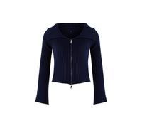 WOVCOR Turn-Down Collar Double Zippered Knit Cardigan - Navy - S/M