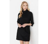 Wovcor Turtleneck Ribbed Knit 3/4 Sleeve Mini Dress In Black Black