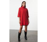 Wovcor Turtleneck Ribbed Knit 3/4 Sleeve Mini Dress In Red Red