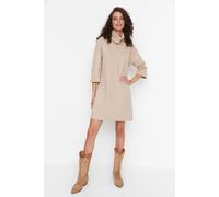 Wovcor Turtleneck Ribbed Knit 3/4 Sleeve Mini Dress In Taupe Taupe