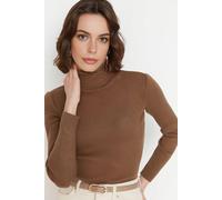 Wovcor Turtleneck Ribbed Knit Sweater In Brown Brown