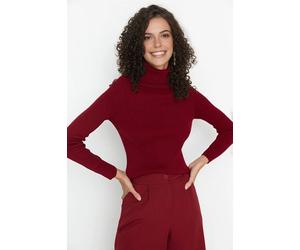 Wovcor Turtleneck Ribbed Knit Sweater In Burgundy Burgundy