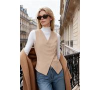 Wovcor Twill Woven Vest With Asymmetrical Button Detail In Taupe Taupe 8