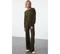 Wovcor Two-Piece Knit Lounge Set - Cropped Cardigan & Wide-Leg Pants In Khaki Khaki