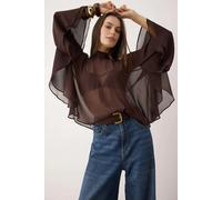 WOVCOR Unlined Boho Woven Blouse with Ruffles - Brown - S