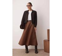 Wovcor Unlined Woven Midi Skirt With Belt Detail And Fluid Silhouette In Brown Brown