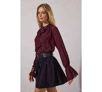 Wovcor Unlined Woven Party Blouse With Neck Tie Detail In Burgundy Burgundy